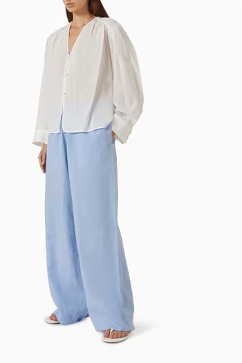 Gathered V-neck Shirt in Cotton