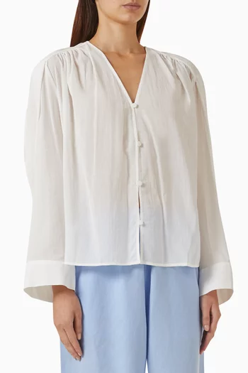 Gathered V-neck Shirt in Cotton