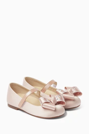 Crystal-bow Ballerina Flats in Satin