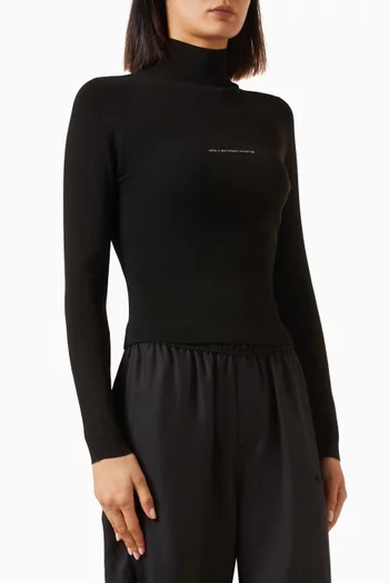 Textured Logo Turtleneck Top