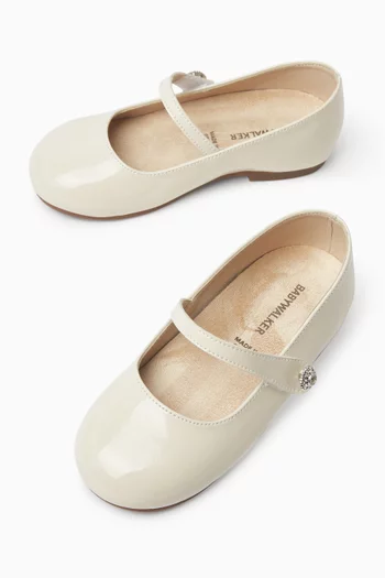 Crystal-button Ballerina Flats in Patent Leather