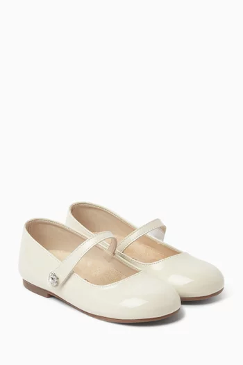 Crystal-button Ballerina Flats in Patent Leather
