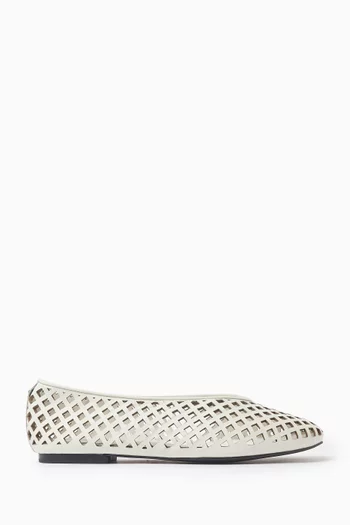 Perforated Ballerina Flats in Leather