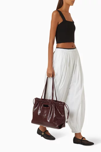 M Tote Bag in Crackled Leather