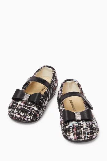 Satin Bow Ballerinas in Tweed