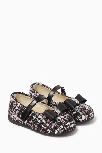 Satin Bow Ballerinas in Tweed