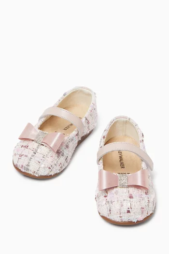 Satin Bow Ballerinas in Tweed