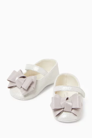 Satin Bow Ballerinas in Suede