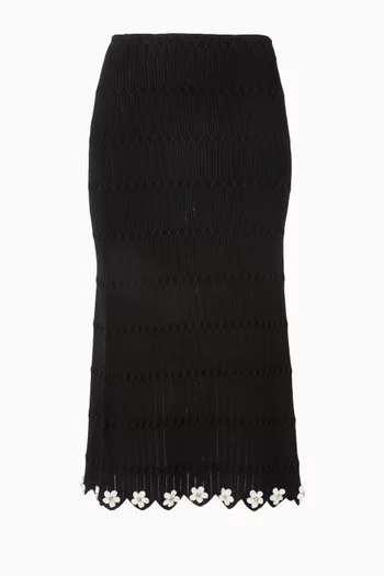 Flower-appliqué Knit Skirt in Viscose Blend