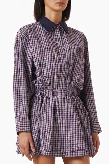 Ritilona Rhinestone Checked Mini Dress in Cotton
