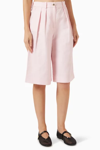Pleated Bermuda Shorts in Cotton-linen