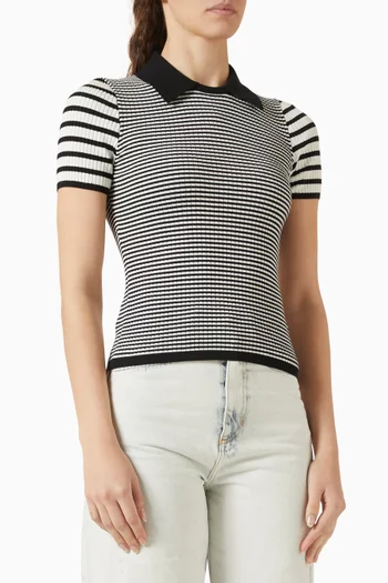 Striped Textured Polo T-shirt in Knit