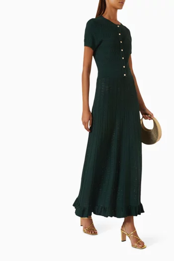 Flared Pointelle Knit Midi Dress