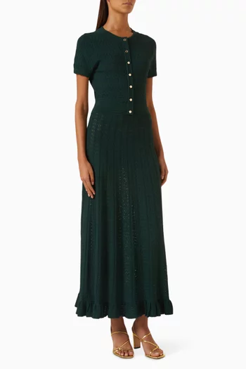 Flared Pointelle Knit Midi Dress