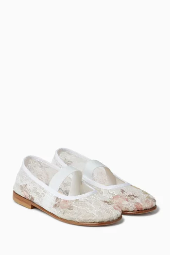 Barbara Mini Floral Ballerina Pumps in Lace
