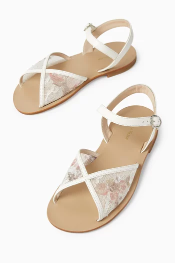Katy Mini Floral Sandals in Leather