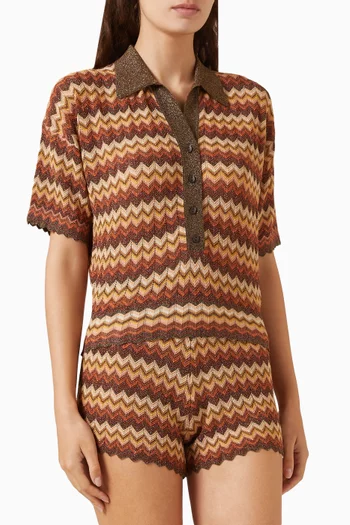 Raya Lais Stripe Polo Top in Crochet-knit