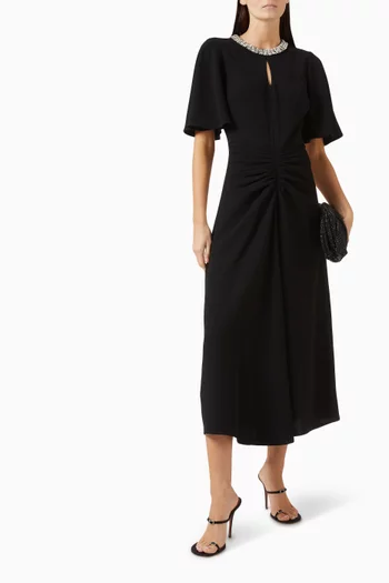 Noemie Crystal-neck Dress in Bonded Crepe