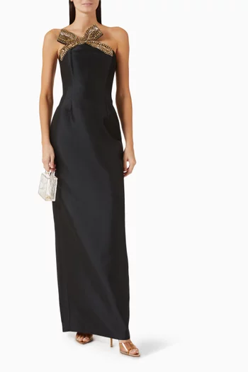 Venus Diamanté Bow Strapless Gown