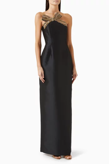 Venus Diamanté Bow Strapless Gown