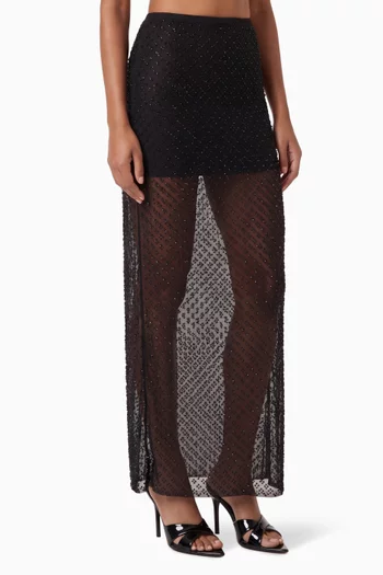 Artemi Beaded Maxi Skirt in Mesh