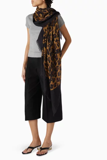 Cassandre Leopard Square Scarf in Wool-twill