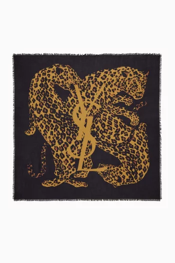Cassandre Leopard Square Scarf in Wool-twill