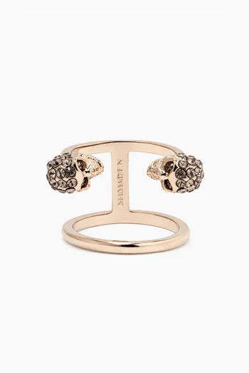 Twin Skull Double Ring in Gold-tone Brass