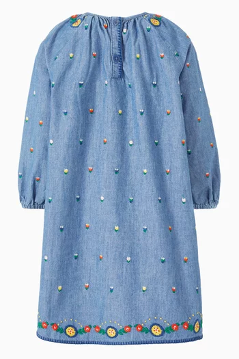 Embroidered Dress in Denim