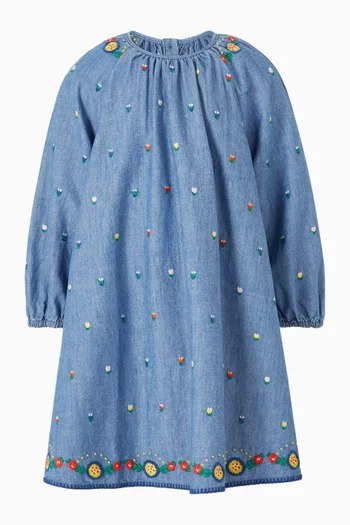 Embroidered Dress in Denim