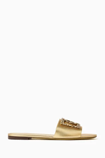 DG Embellished Logo Flat Slides in Metallic Leather
