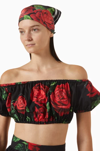 Rose-print Scarf in Silk-twill