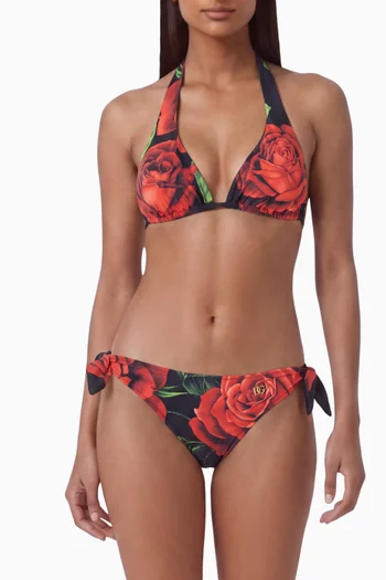 Rose-print Triangle Bikini Set