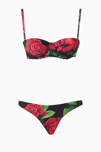 Rose-print Balconette Bikini Set