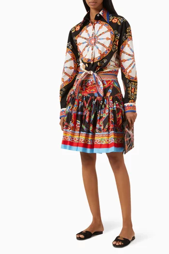 Carretto-print Mini Skirt in Cotton Poplin