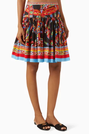 Carretto-print Mini Skirt in Cotton Poplin