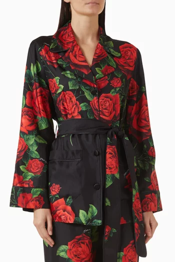 Rose-print Vanity Shirt in Silk Twill