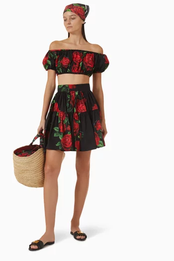Rose-print Mini Skirt in Poplin