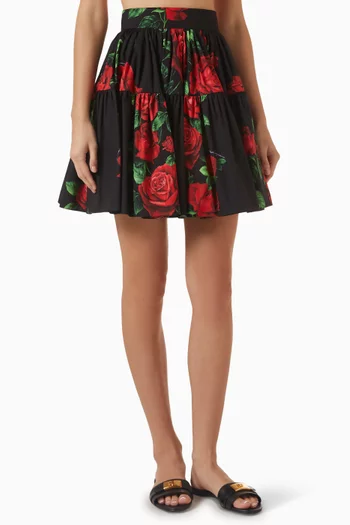 Rose-print Mini Skirt in Poplin