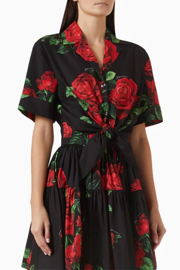 Rose-print Crop Shirt in Cotton-poplin