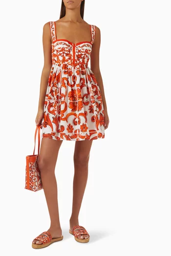 Majolica-print Mini Dress in Cotton Poplin