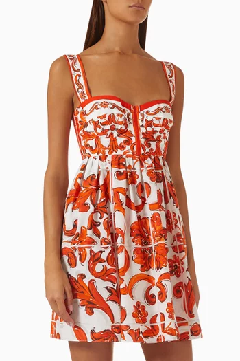 Majolica-print Mini Dress in Cotton Poplin