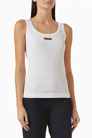 Ribbed Logo Tank Top in Cotton