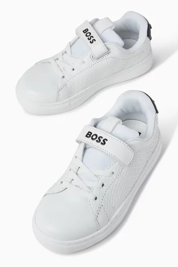 Lace-up Sneakers in Leather & Textile