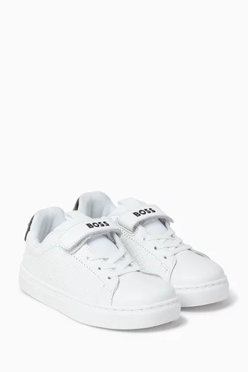 Lace-up Sneakers in Leather & Textile
