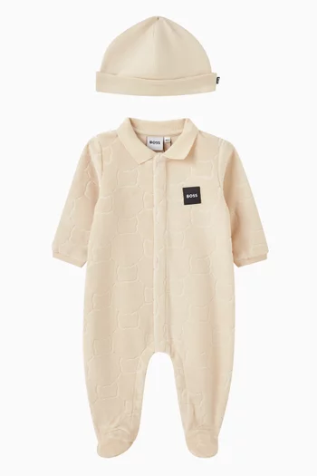 Logo Patch Sleepsuit & Beanie Set