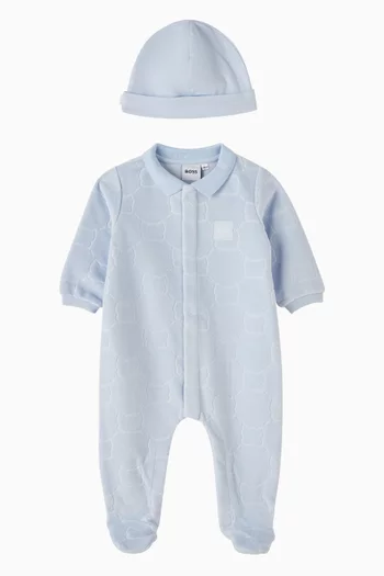 Logo Patch Sleepsuit & Beanie Set