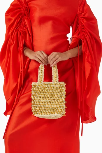 Seed Beaded Bucket Bag in Paper-raffia