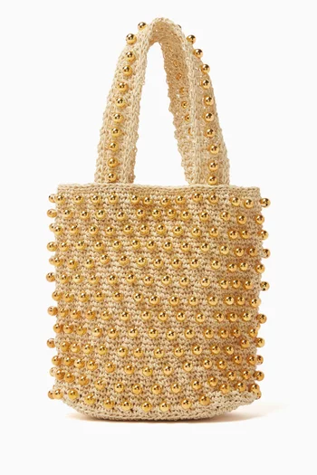 Seed Beaded Bucket Bag in Paper-raffia