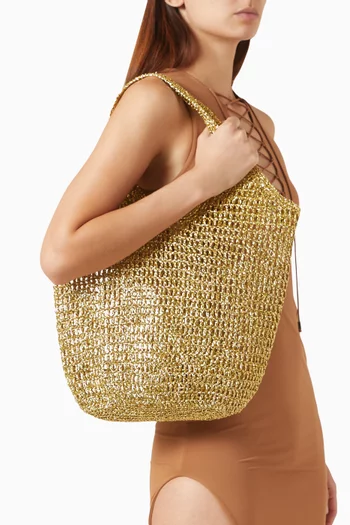 Medium Tote Bag in Metallic Paper-raffia